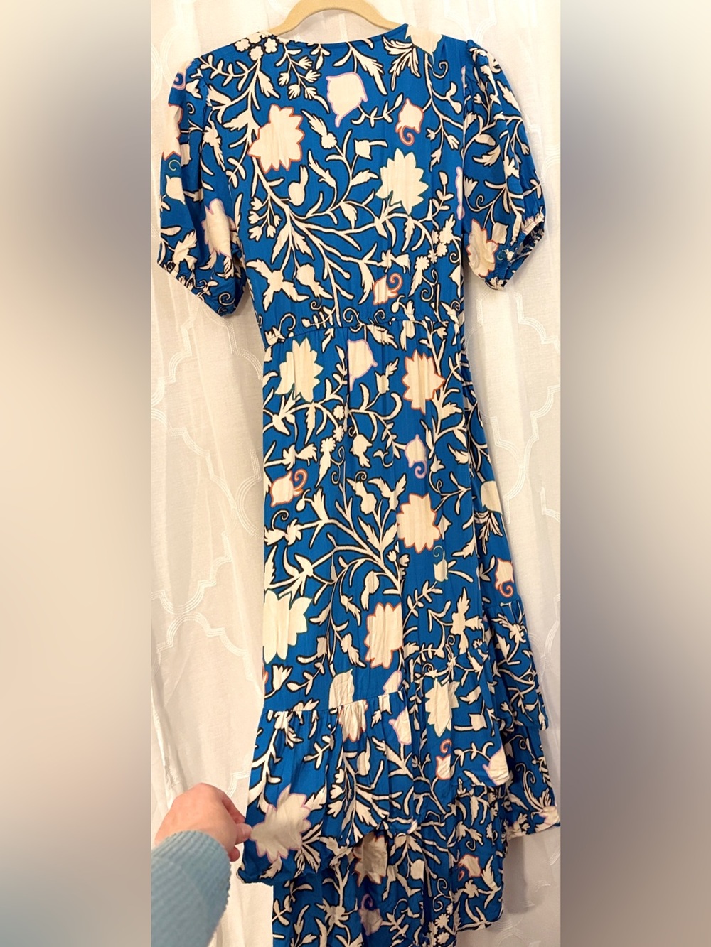 Knox Rose Blue Floral Wrap Dress Boho Ruffle Tie Waist Midi Dress Size Medium - Picture 16 of 16